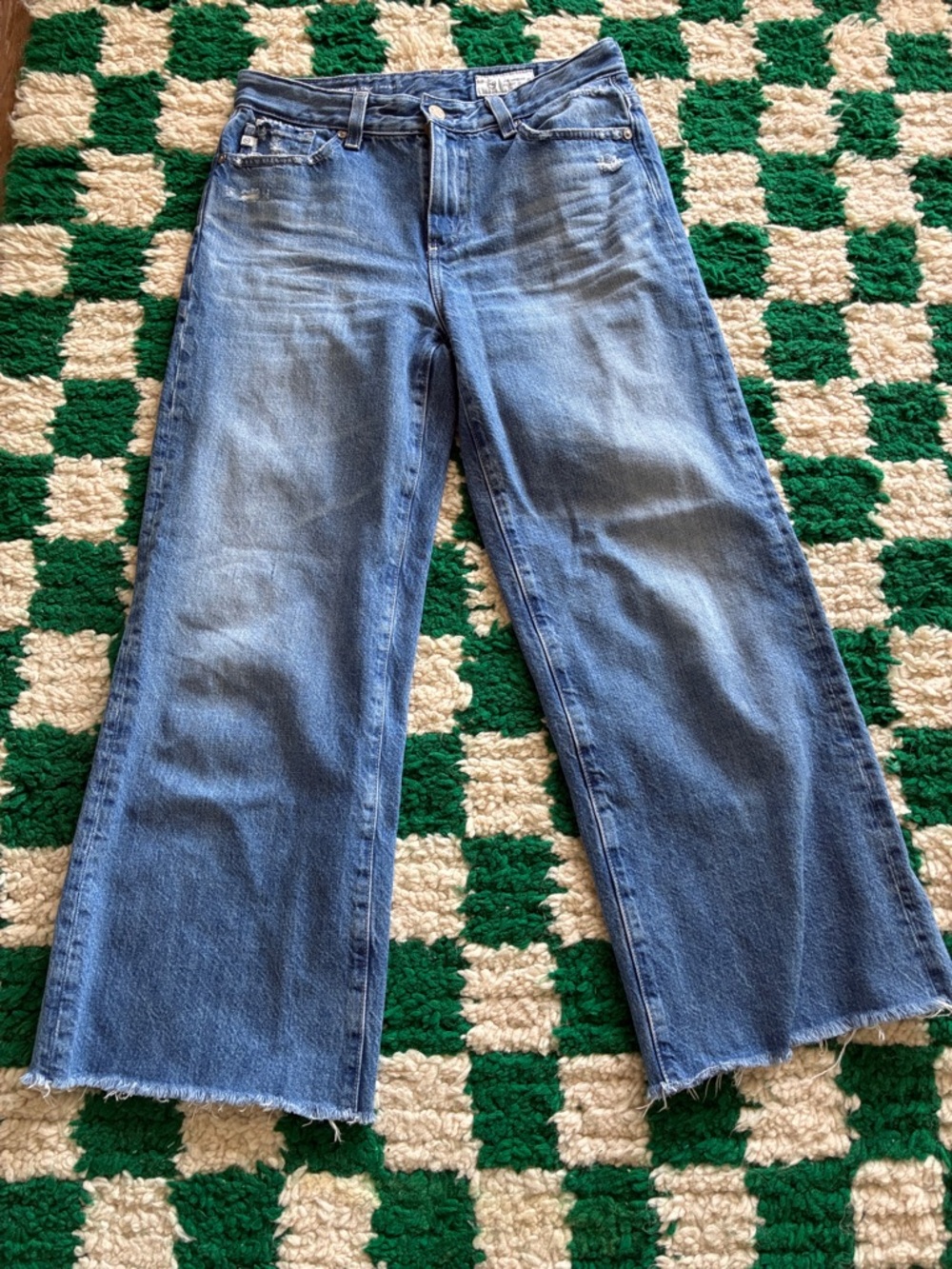 AG  “Saige Wide Leg Crop” Blue Denim  Jeans